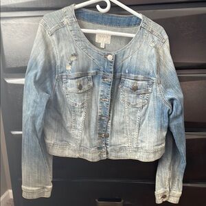 Torrid Blue Cropped Jean Jacket with distressed detail